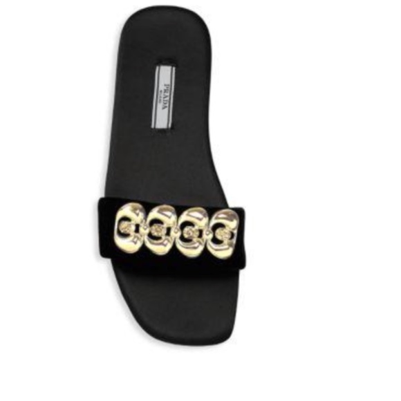 New PRADA Jeweled Velvet Sandals / Slides  $750 w/ Gold & Jewels - Picture 13 of 15